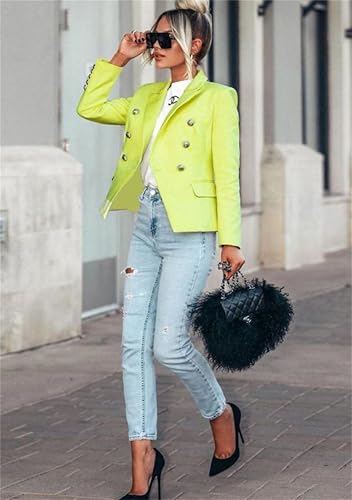 GORIFE Women's Solid Color Long Sleeve Open Front Blazers Double Breasted Jacket Slim Business Casual Suit Jacket4