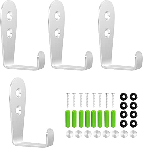 CGBE Wall Hooks,Coat Hooks,Stainless Steel Heavy Duty Single Towel Hook,Luggage Key Hook Hanging Jackets Headset Robe Clothes Hat (4 Pack Silver)
