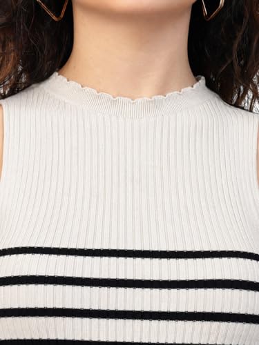 Image of Kalt Womens Knitted, Ribbed Cotton Fitted Sleeveless Round Neck Cami Tank Top