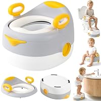 Hibtn 3-in-1 Potty Training Seat for Toddlers, Soft Cushioned Potty Chair with Removable Bowl, Splash Guard, Anti-Slip Step Stool & Toilet Trainer for Boys and Girls, Grey