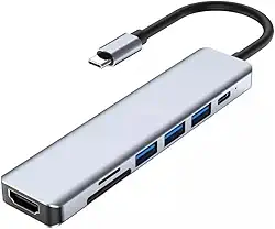 Hub USB 7 em 1 Adaptador USB-C Premium com Saída HDMI 4K a 60Hz, 7 Portas, USB 3.0, Leitor de Cartão SD, Fonte de Alimentação Tipo C, Carregamento Rápido Multiportas 7x1 Premium