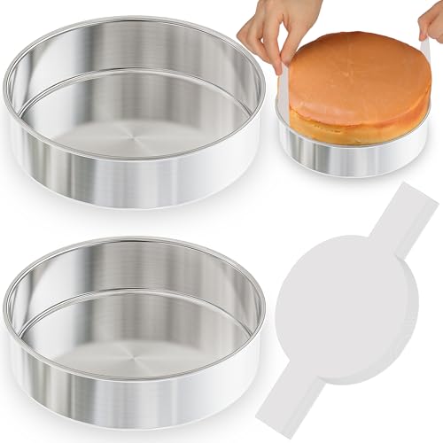 8 Inch Cake Pan Set of 3, 2Pack Cake Pans & 1Pack Parchment Paper(100 Sheet), Stainless Steel Round Layer Cake Baking Pans, Circle Cake Pan Tins for Birthday Christmas, Healthy & Dishwasher Safe by AWTBDP - Used condition - US$11.45