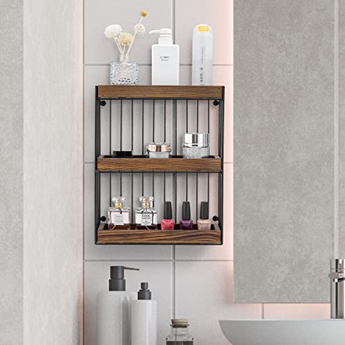 Mygift 3 Tier Wall Mounted Solid Burnt Wood Spice Rack Storage Shelf With Matte Black Metal Frame, Hanging Kitchen Seasoning Jar Condiment Bottle Display Shelves #TOP3