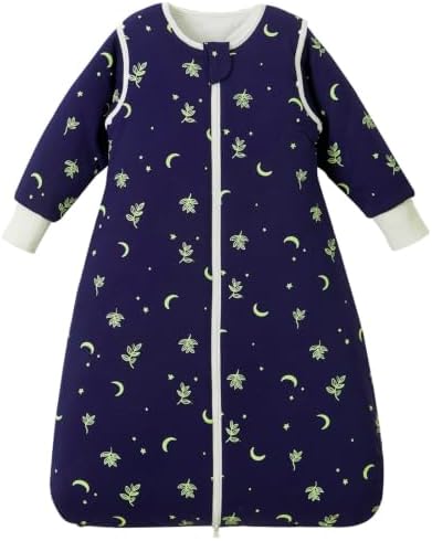 Nivolltha Baby Schlafsack 3.5 TOG Baumwolle Mondlichtblätter L | 100% Baumwolle Winter Babyschlafsack mit abnehmbaren Ärmeln, extra warm, sanft zur Babyhaut und gemütlich für 18-36