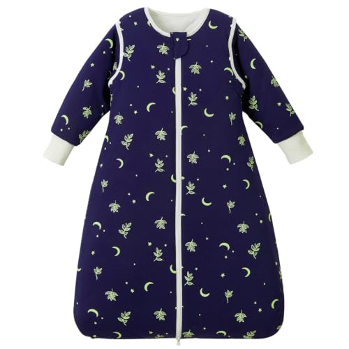 Image of Baby Sleep Sack 3.5 TOG Cotton Moonlight Leaves L | 100% Cotton thick winter baby sleep sack with detachable sleeves, gentle on baby's skin, warm cozy sleep comfort for 18-36M