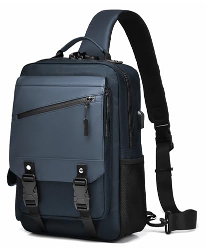 [Schkleier] ボディバッグ メンズ マルチ機能 iPad収納可: ショルダーバッグ 肩掛け 人気 おしゃれ a4 左右肩掛け 盗難防止ポケット ロック付き 3点留め サイクリング 通勤 ウォーキング プレゼント 男女兼用 39ダークブルー