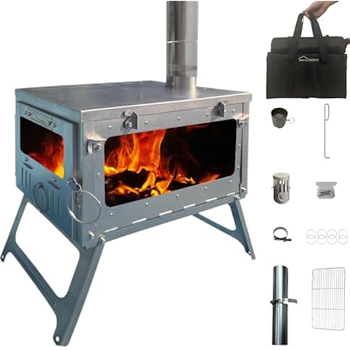 DANCHEL OUTDOOR TSG Portable TA1 Titanium Tent Wood Stove for Backpacking Camping, Collapsible Hot Tent Stove Rollable Chimney Pipe Cooking Hiking (Small/Large)