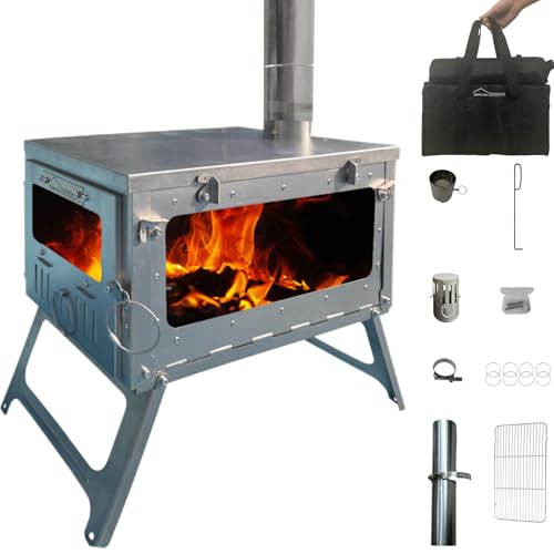 DANCHEL OUTDOOR TSG Portable Large Titanium Tent Wood Stove for Winter Camping Backpacking, Folding Lightweight Hot Tent Stove with 8.2ft Rollable Chimney Pipe for Cooking,8.16lbs 23L