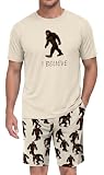 PrinStory Men's I Believe Pajama Set, Bigfoot Graphic Tee and Printed Shorts, Novelty Sleepwear Loungewear Set...