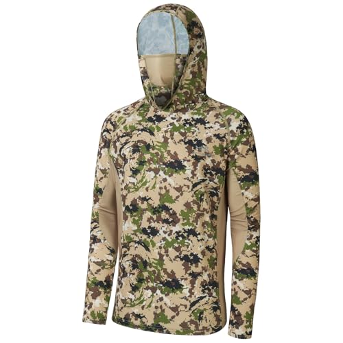 BASSDASH UPF 50+ Men’s Hunting Shirts with Mask Long Sleeve Camo Fishing Hoodie