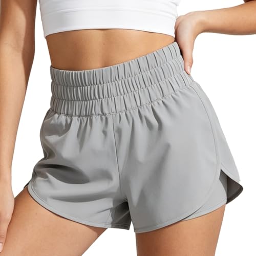 Image of GOZINA Womens Running Shorts 2 in 1 Double Layer Gym Shorts for Women with Phone Pockets, High Waisted Flowy Sports Shorts Ladies Workout Activewear (UK, Alpha, S, Regular, Regular, Grey)