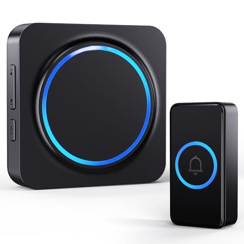 Wireless Doorbells for Home Battery Doorbell with Waterproof 1000ft Range 5 Volume Levels 32 Chimes Colorful LED Door Bell Ringer for Classroom 1 Button + 1 Plug-in Receivers