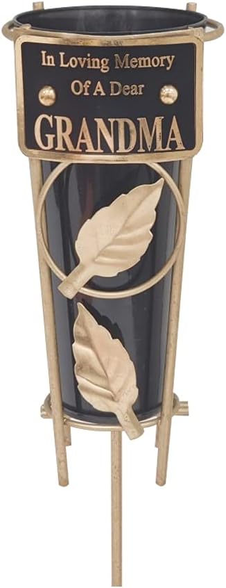 Grave Vases with Spike Grave Ornaments - Memorial Plaques/Black Vases Flower Holders with Personalised Quotes; Metal Spikes Grave Decorations in Loving Memory of your Loved Ones (Grandma)