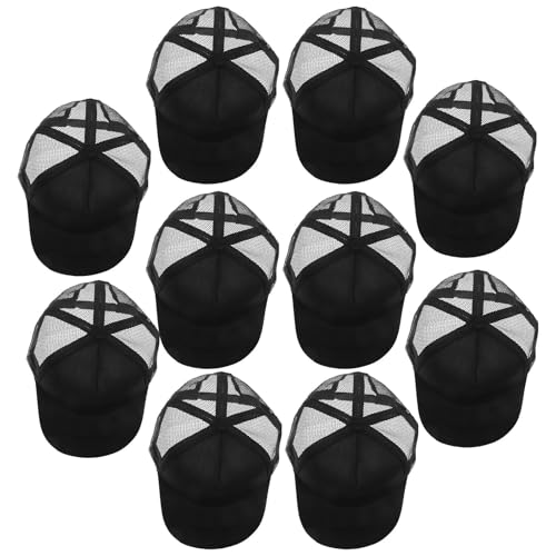 GANAZONO 10pcs Black Mesh Trucker Baseball Cap Blank for Heat Transfer DIY