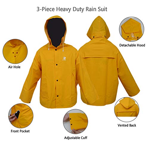 RainRider Rain Suit for Men Women Leathercraft Rain Gear Heavy Duty 3-Piece Commercial Rain Jacket with Bib Pants Overall（Yellow,Large） - Thumbnail 3