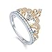 Chic Code Yellow & White Gold Plated 925 Sterling Silver Princess Crown Ring - Top Tiara Ring Gift