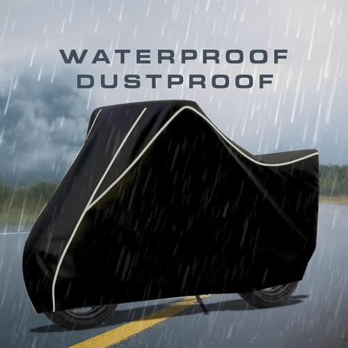 Image of Bike Body Cover Compatible with Yamaha Ray ZR 125 Full Body Cover with Water Resistance, Dust Proof, UV Rays Protective, Triple Stitching Covers - (Black with Water Resistance White Piping)