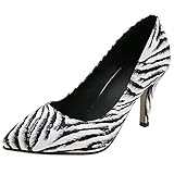  SUCREVEN Damen Simple Stiletto Pumps Pointed Toe Höhe Ferse Pumps Ohne Verschluss Kleid Schuhe Party Zebra Gr 39 EU/40CN