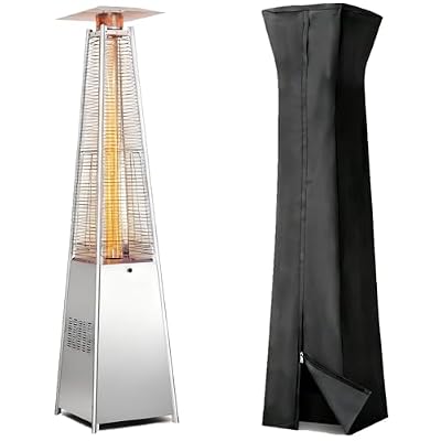 GLANC 48,000 BTU Pyramid Patio Heater, Outdoor Patio Heaters for Outdoor Use with Cover & Wheels, 88" Quartz Glass Tube Propane Heater for Deck Backyard Commercial, Triple Safety Protection (Silver)