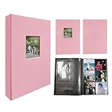 「§ｚｚ．ｌｕｘｉ」ましかくアルバム 大容量 真四角写真 6面ポケット480枚 40ページ 見開き12枚 はがき収納 黒台紙 窓付き 生地張り表紙 横入り収納 フォトアルバム 卒業記念集 赤ちゃん写真集 結婚式 誕生日 プレゼント（ピンク）