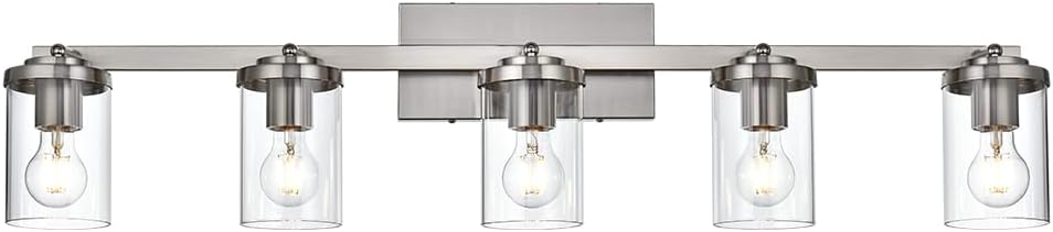 BONLICHT Modern 5-Light Track Lighting Fixture Flush Mount Brushed Nickel Wall Mount Track Lights Kit Industrial Kitchen Ceiling Spot Light Indoor Bathroom Fixture Vanity Lights with Clear Glass Shade