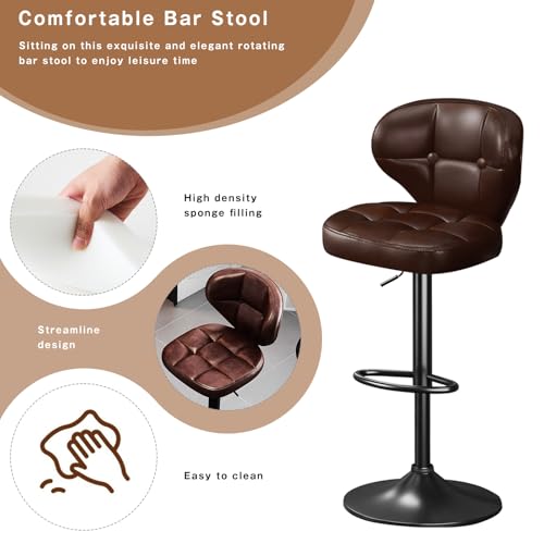 Image of Bar Stools Set of 2,Adjustable Swivel Barstools, Modern PU Leather Upholstered Bar Chair with Back and Footrest,for Bar, Kitchen, Dining Room Brown-2
