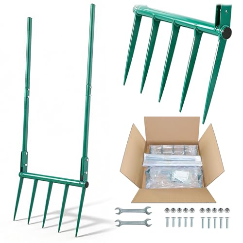 VVOKGO Broadfork Garden Tool with 11.8 Long Tines 5-Tine Broad Fork for Gardening Heavy Duty Unbreakable Garden Fork & Hand Tiller for Farm Digging Crushing Aerating Soil