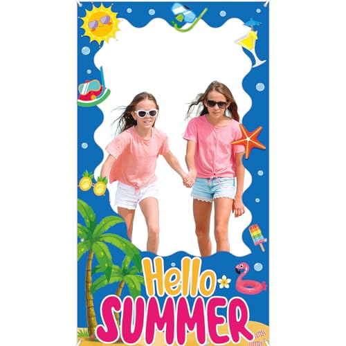 Summer Pool Party Decorations Beach Palm Photo Booth Props Hello Summer Banner Hawaiian Party Backdrop Tropical Party Supplies for Hawaii Luau Birthday Bridal Shower Baby Shower Wedding Decoration