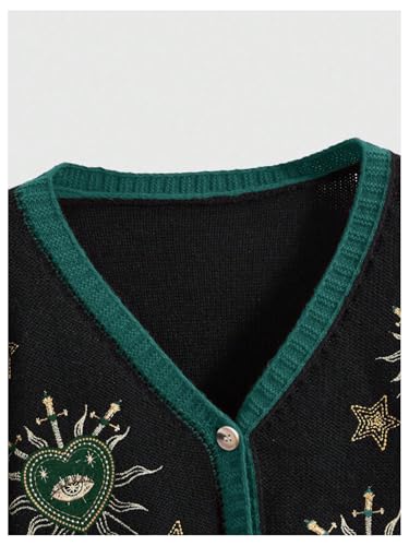 Image of BEAUDRM Women's Cropped Cardigan Sweater Embroidered Cardigan Cropped Sweater Button Down Knit Top Outerwear