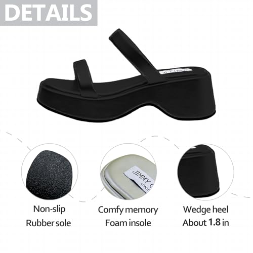 Womens Double Strap Slip On Wedge Sandals Fashion Square Open Toe Strappy Low Platform Chunky Heel For Summer Daily Casual Vacation3