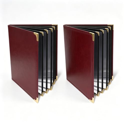 Menu Covers 8.5 x 11 Inch, Burgundy Red Faux Leather Restaurant Menu Holder, 2 Pack