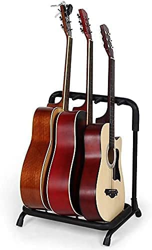 3 Holder Guitar Stand Rack, Folding Portable Band Stage Multi-Guitar Display Decor for Acoustic, Bass, Electric Guitars, Black (3 holder, black)