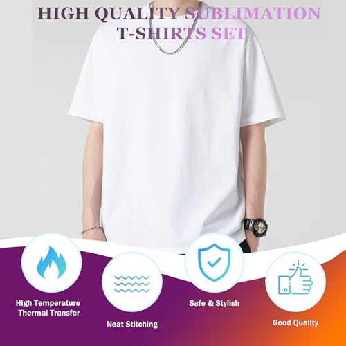 3 PCS Unisex Sublimation Blank T-Shirt for Adult White Polyester Shirts Crew Neck Short Sleeve for Men/Women2