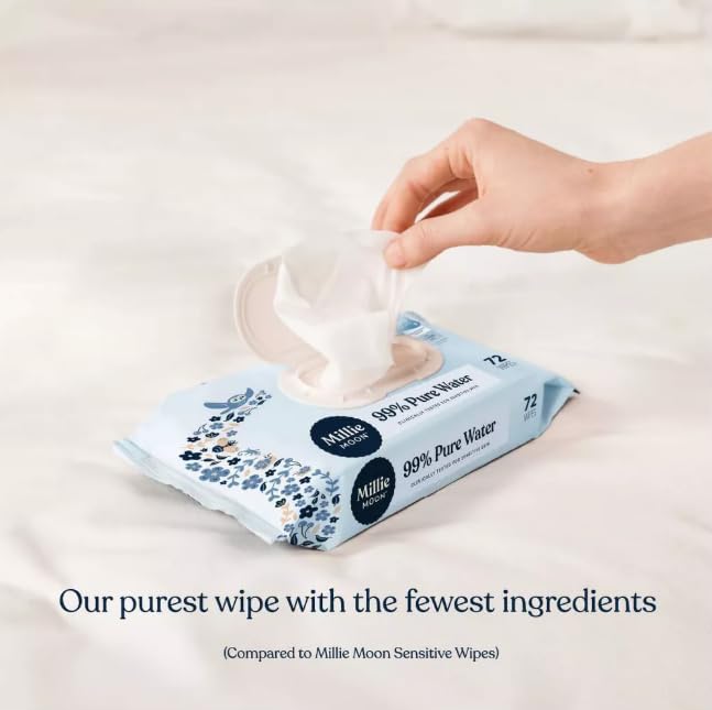 Millie~Moon 99% Pure Water Luxury Baby Wipe, 576 Count (8 * 72 Pack)