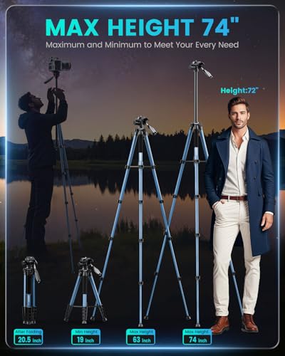Image of CAMBOFOTO 74″ Camera Tripod, 360 Aluminum Lightweight Tripod /Navy Blue