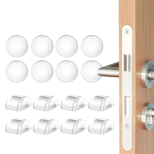 PACK 8 Topes Para Puertas Suelo + 8 Protector Pared, Tope Puerta Transparente, Retenedor Puerta Suelo, Topes Puertas Adhesivo, Tope Puerta Pared, Door Stopper, Protector Puerta Casa.