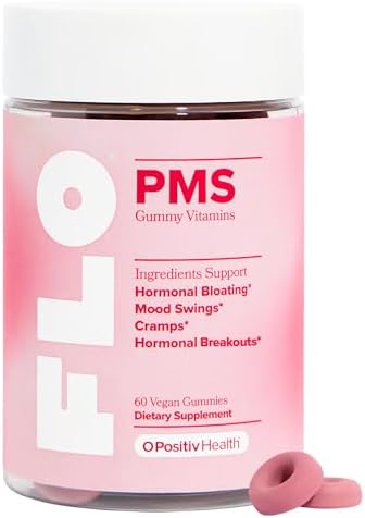 O Positiv FLO PMS Gummies for Women – Proactive PMS Relief – Targets Hormonal Breakouts, Bloating, Cramps, & Mood Swings with Chasteberry, Vitamin B6, & Lemon Balm – PMS Gummies (Pack of 1)