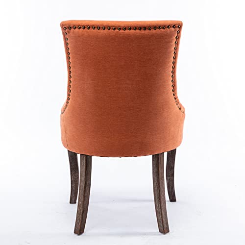 Merax Upholstered Dining Chairs Set Of 2, Thickened Fabric Chairs With Neutrally Toned Solid Wood Legs, Bronze Nail Head, For Kitchen Dining Room (2-Pcs Set, Orange) #TOP5