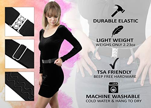 One-Belt No Show Invisible Elastic Belts For Women | Non Slip | Fits Waist Upto 50 Inch (Matte Silver - Black) #TOP2
