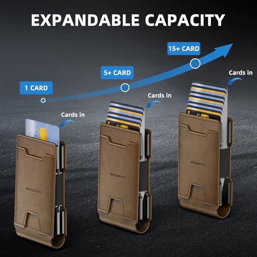 Image of Men Wallet - Money Clip Wallet Slim For Gift Men in Front Pocket 15 Cards - Metal Credit Card Case in Magnetic Flip