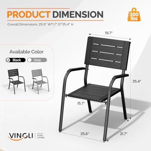 Image of VINGLI Outdoor Patio Dining Chairs, Stackable HDPE All-Weather Arm Chairs, Weatherproof Outdoor Seating for Garden, Backyard, Poolside, Balcony,Black (4 Pack)