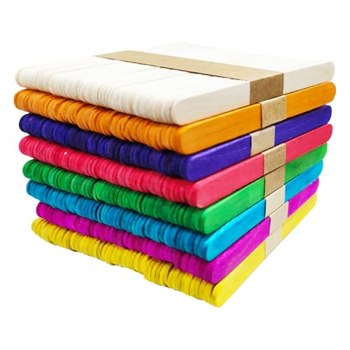 Wenrescry 400 Bastoncini di Legno Colorati 110x9x2mm, Stecchi per Gelato e Lavoretti Fai da Te, Abbassalingua Legno, Bastoncini per Bricolage, Artigianato, Decorazioni Creative