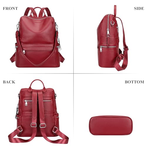 ALTOSY Leather Backpack for Women Elegant Genuine Backpack Purse Ladies Leather Shoulderbag (S80 Red Wine) - Image 5