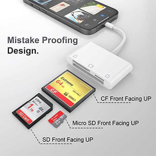 Cf Sd Card Reader For Ipad Iphone Memory Card Reader For Sd/Tf/Cf Card, 3 In 1 Compact Flash Card Reader Adapter Digital Camera Viewer For Iphone 13/13 Pro/12/12 Pro No Need App Plug And Play #TOP5