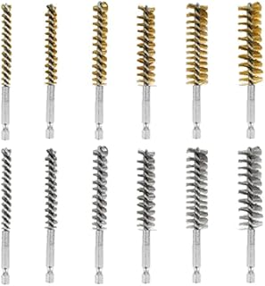 12Pcs Bore Brush Set Twisted Wire Cleaning Brush Set with 1/4" Hex Shank Multiple Sizes Scratch Brush Set Tubes Ports Bearings Cleaning Tool for Power Drill Impact Driver Grinder Cleaning Brush Set