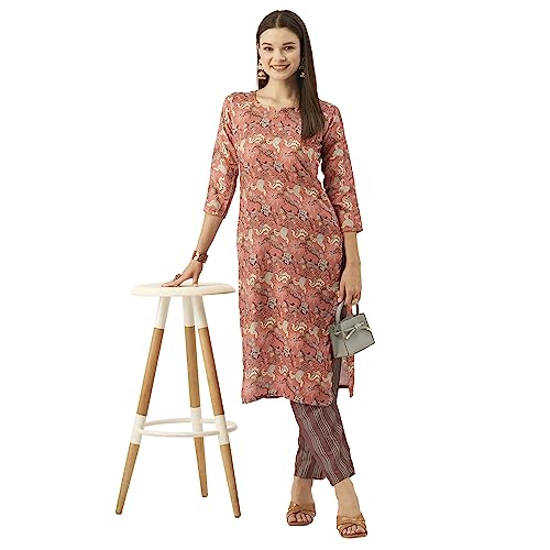 Image of ASHWATH Branded Premium Printed Stright Kurta for Women & Girls Pure Cotton Set of Kurta & Pants with 3 /4 Sleeves & Round Neck Kurta Set