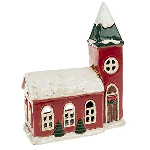 Weihnachtshaus Teelicht 18 Village Pottery Snowy Christmas Church Teelichthalter, Rot