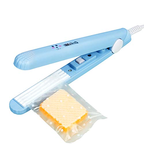 MaikcQ Food Bag Heat Sealer Handheld Mini Sealing Machine for Airtight Food Storage Smart Control Corrugated Suspension Heating Sheet Hand Pressure Sealing Machine with 43.3 inches Cable - Blue