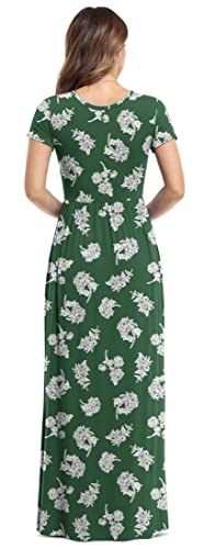 Viishow Women's Short Sleeve Floral Dress Loose Plain Maxi Dresses Casual Long Dresses With Pockets(Green White Flower Small) #TOP2