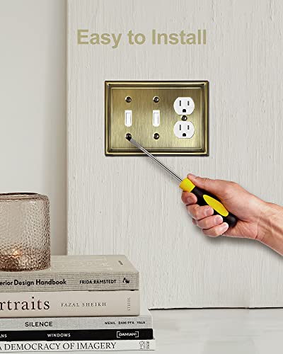 Zillsea Combination 2 Toggle And 1 Duplex Metal Wall Plate, 3-Gang Switch Plates And Outlet Covers, Decorative Antique Brass Finish, Corrosion Resistant, 2-Pack, Midsize #TOP4